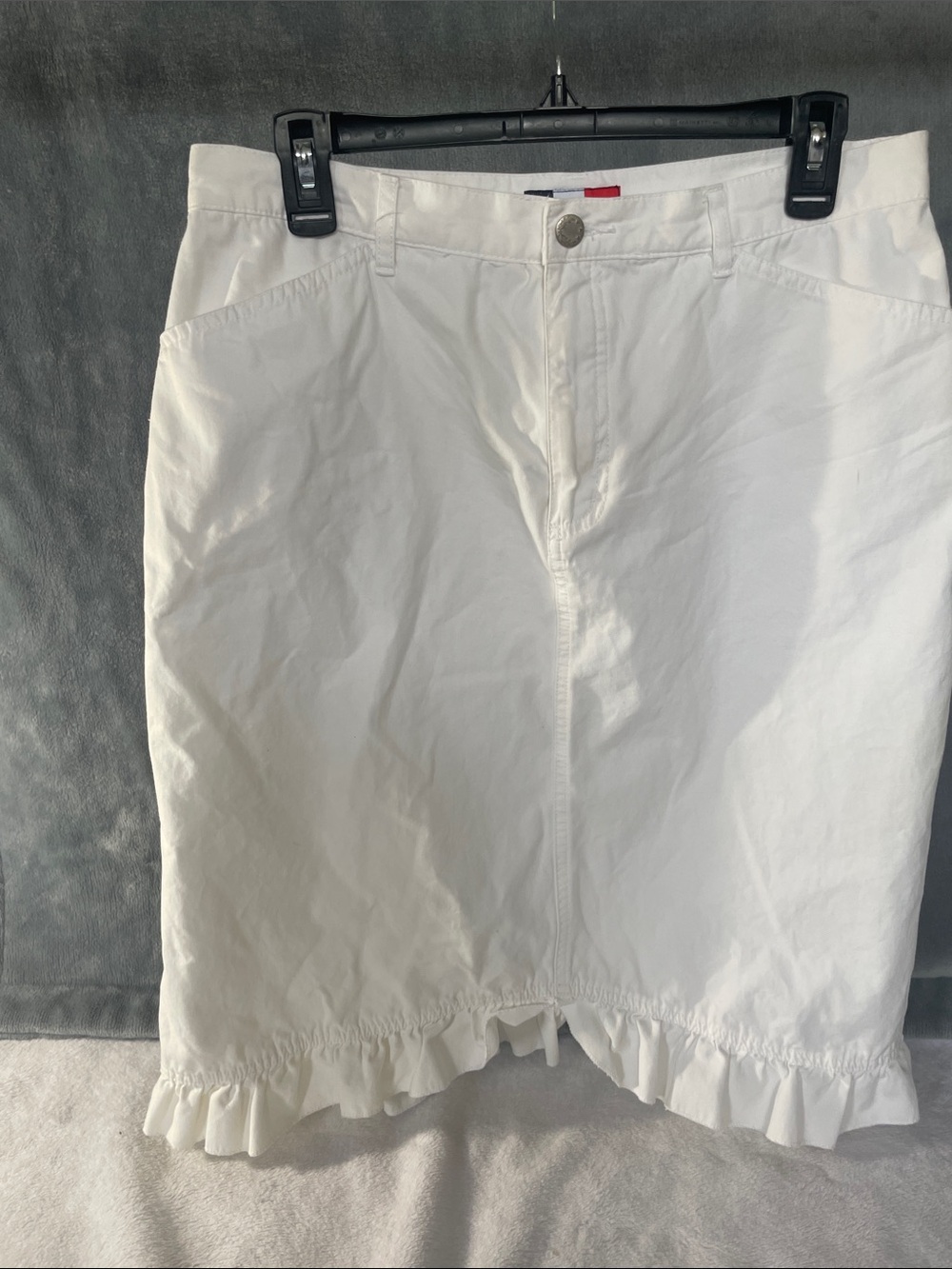 French Cuff White Skirt with Bottom Ruffle.